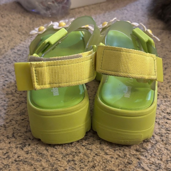 Melissa x Lazy Oaf Lime Platform Sandals with White Floral Details - Picture 5 of 6